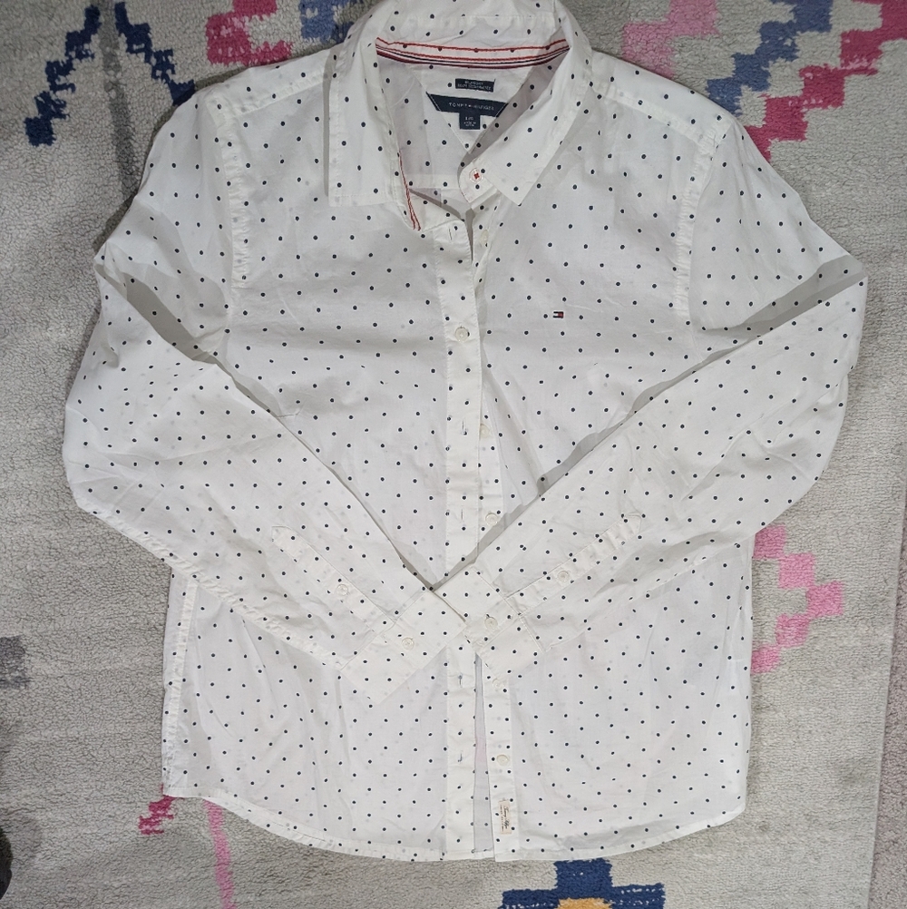 Tommy Hilfiger Relaxed Fit Polka Dot Button Down Shirt - Black/White - WM Size L